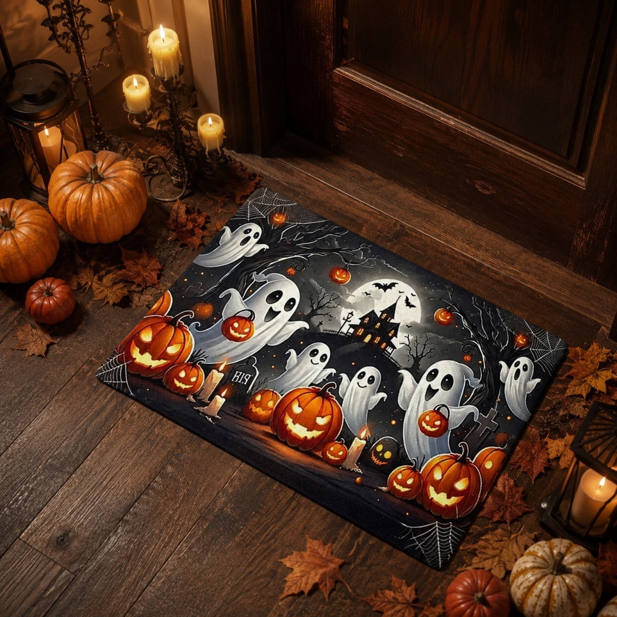 sruoe Fall Door Mat Non-Slip Durable Halloween Decor, Halloween Door Mats for Outdoor with Rubber Backing, Porch Patio Entryway, Easy Clean Absorbent Low-Profile Fade-Resistant.