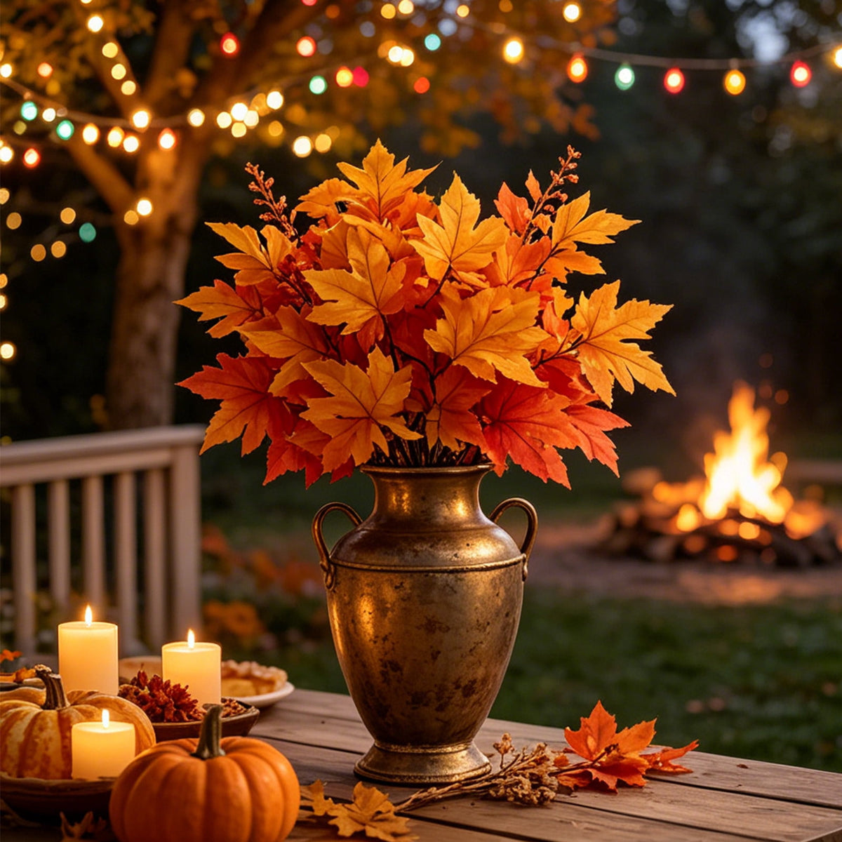 SPOORYYO 2Pcs Fall Maple Leaves Stems for Vase, Artificial Autumn Fake Leaves Decor, Maple Leaf Bushes Shrubs for Thanksgiving Halloween Home Farmhouse Table Centerpiece, 12.99" x 7.87"