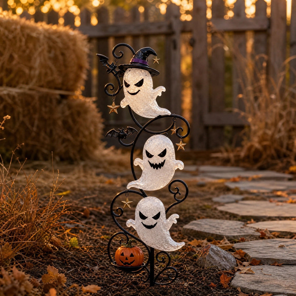 Halloween Solar Garden Stake Light,Metal Hanging Pumpkin Lantern Waterproof for Yard Lawn Proch
