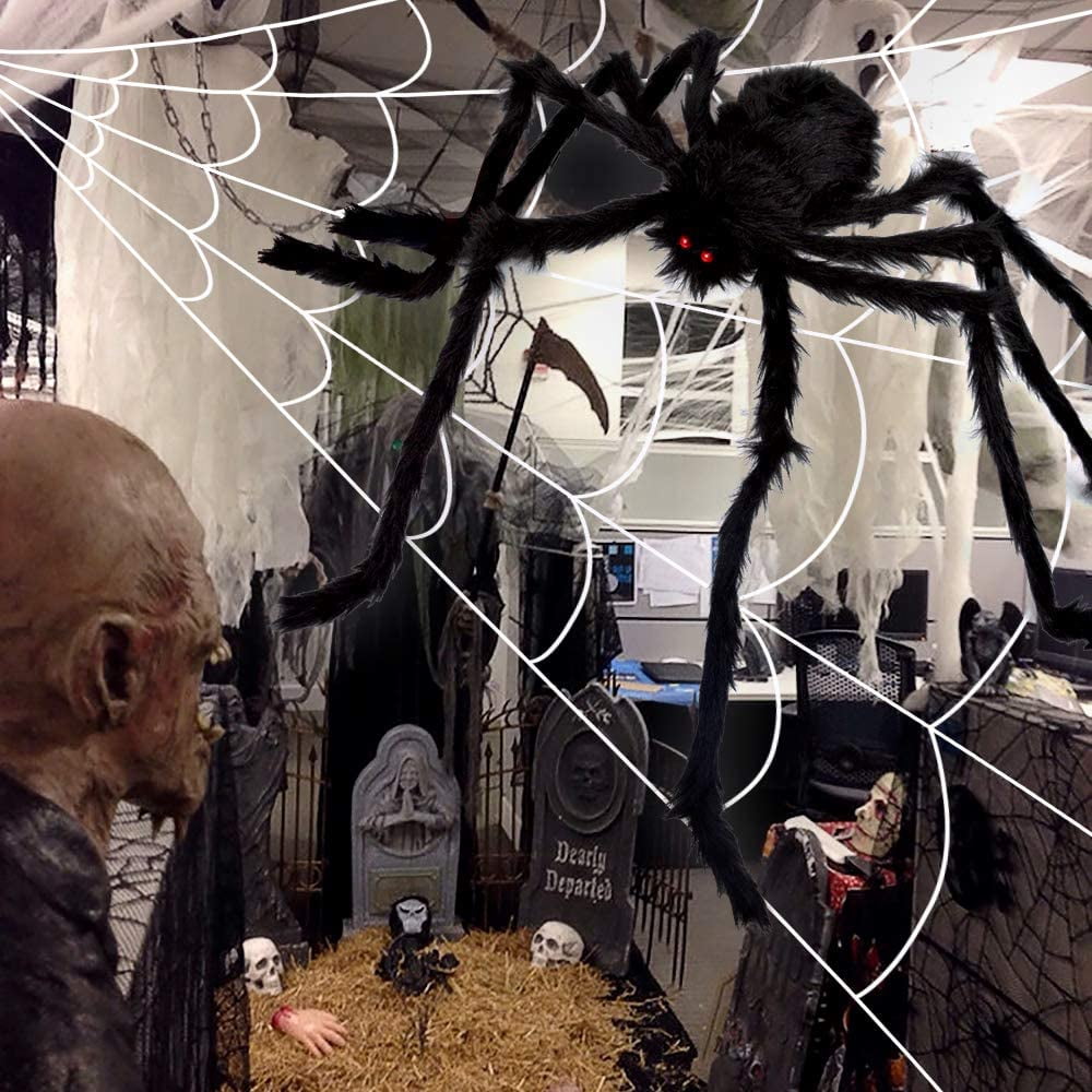 Ayieyill 200" Giant Spider Web with 49" Giant Spider Halloween Decorations Outdoor Scary Halloween Decor