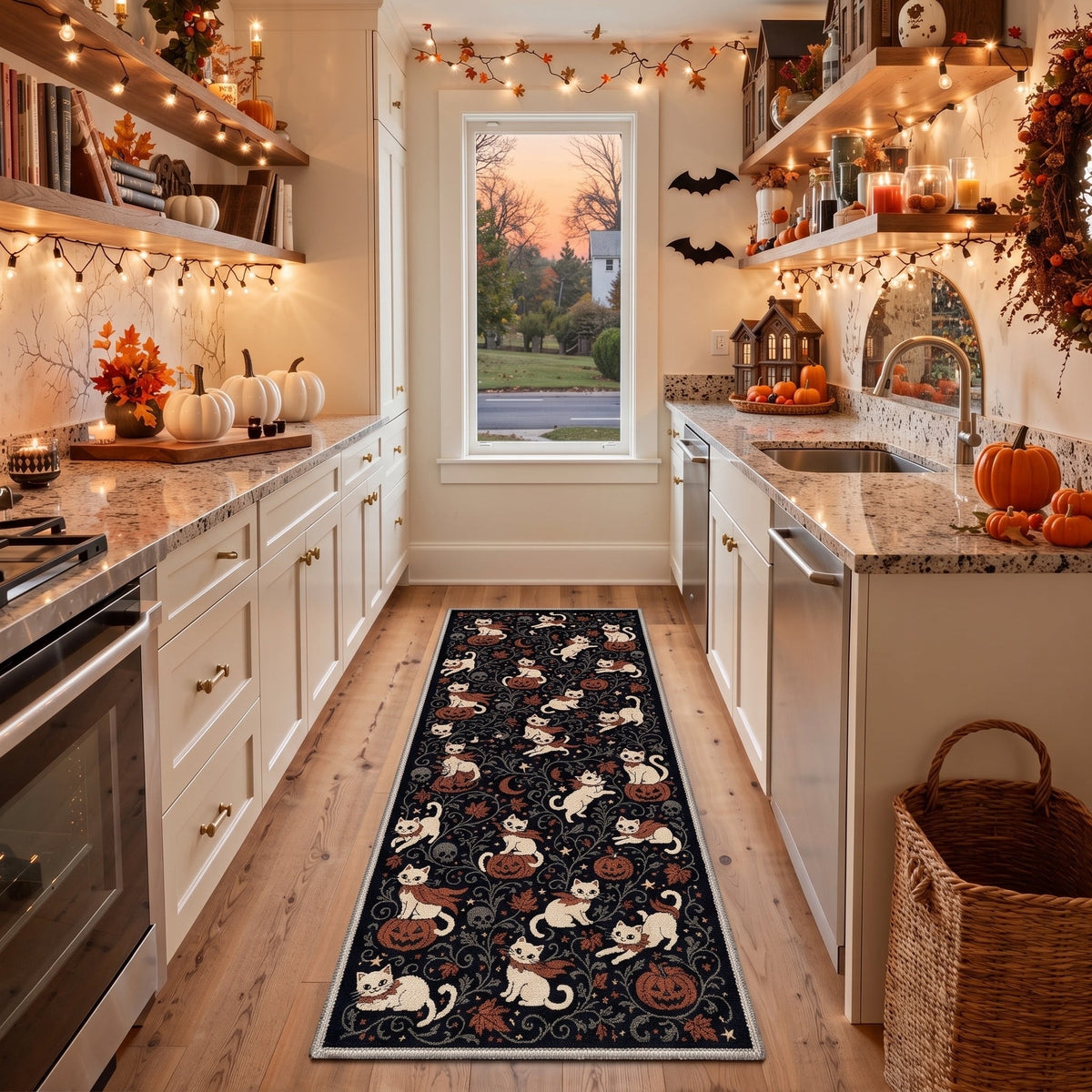 GENIMO 2'x3' Halloween Doormat, Washable Non Slip Soft Whimsical Cat Outdoor Door Mat for Front Door Covered Porch Patio Entryway, Vintage Black