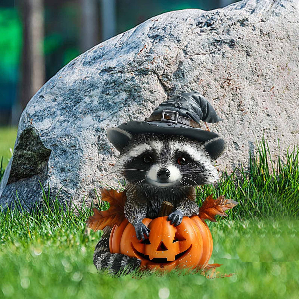 Uxgjfwu Halloween Raccoon Decoration Acrylic Yard Stake for Garden Lawn Pumpkin Patch Party Decor with Cute Animal Design