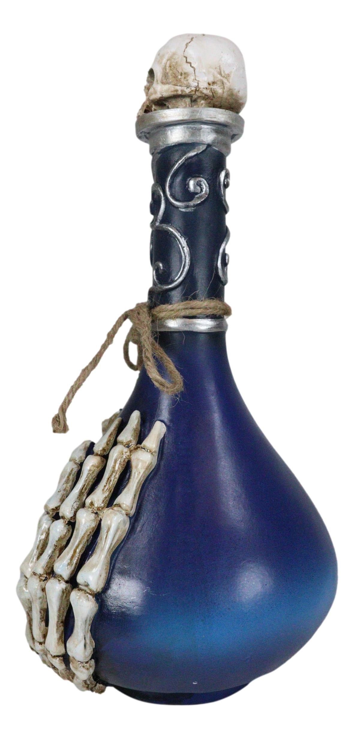 Skeleton Fingers And Skull Blue Decorative Potion Bottle