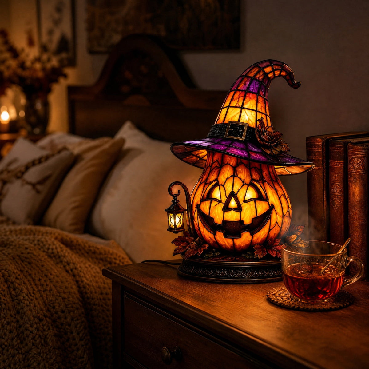 Diceymbol 11.81 Inch Halloween Ghost Night Light, Witch Hat Ghost Lamp with Jack O Lantern, Halloween Decorations Indoor for Table Mantel Party Decor