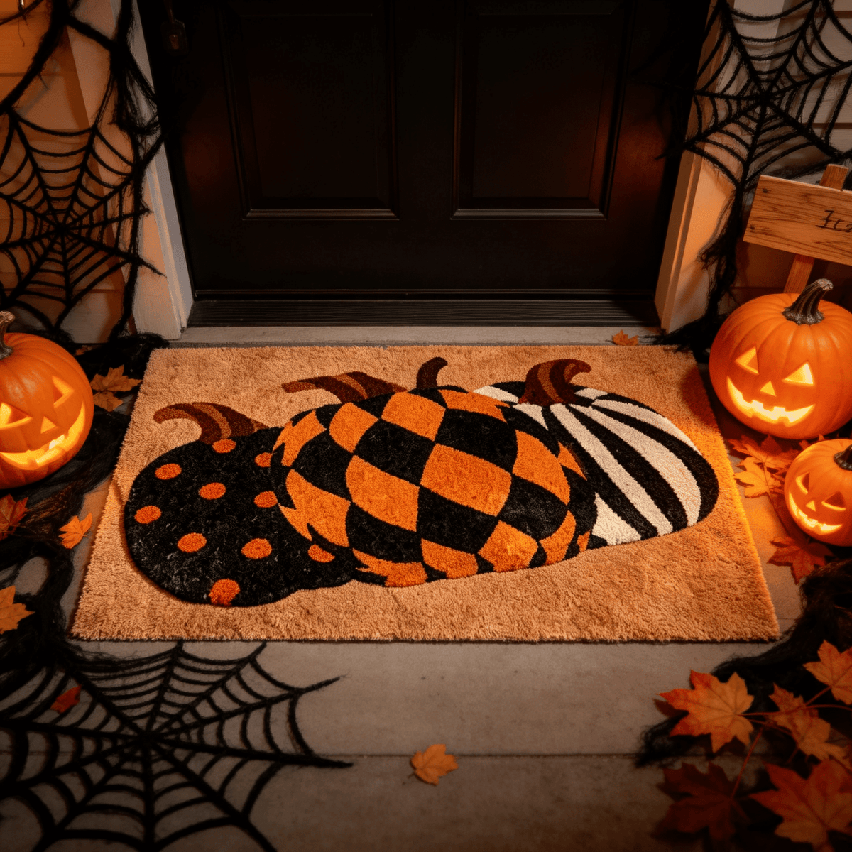 Halloween Pumpkin Doormat, Soft Non-Slip Indoor Outdoor Welcome Rug for Entryway Porch and Front Door