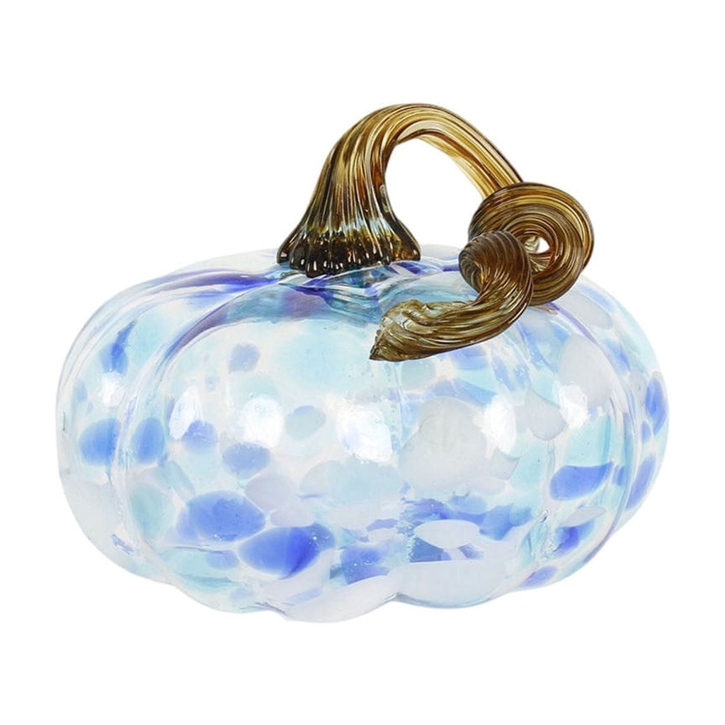 Fall Decor Halloween Pumpkin Decorations Hand Blown Glass Pumpkin Figurine Colorful Speckled Art Glass Pumpkin with Twisted Stem Tabletop Centerpiece for Home Desk Mantel