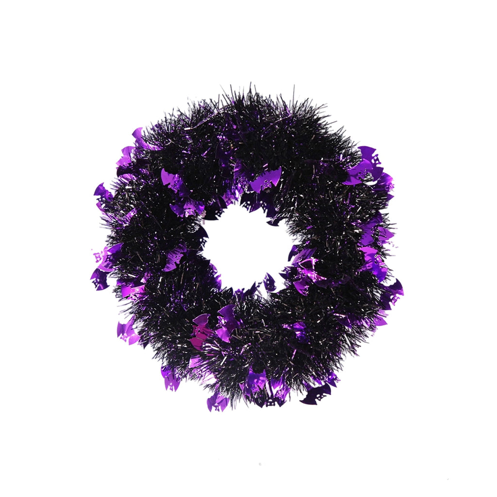 WWC Halloween Wreath, Artificial Silk Bats And Skulls Wreath, Gothic Halloween Decor for Fall Party Front Door Porch Mantel