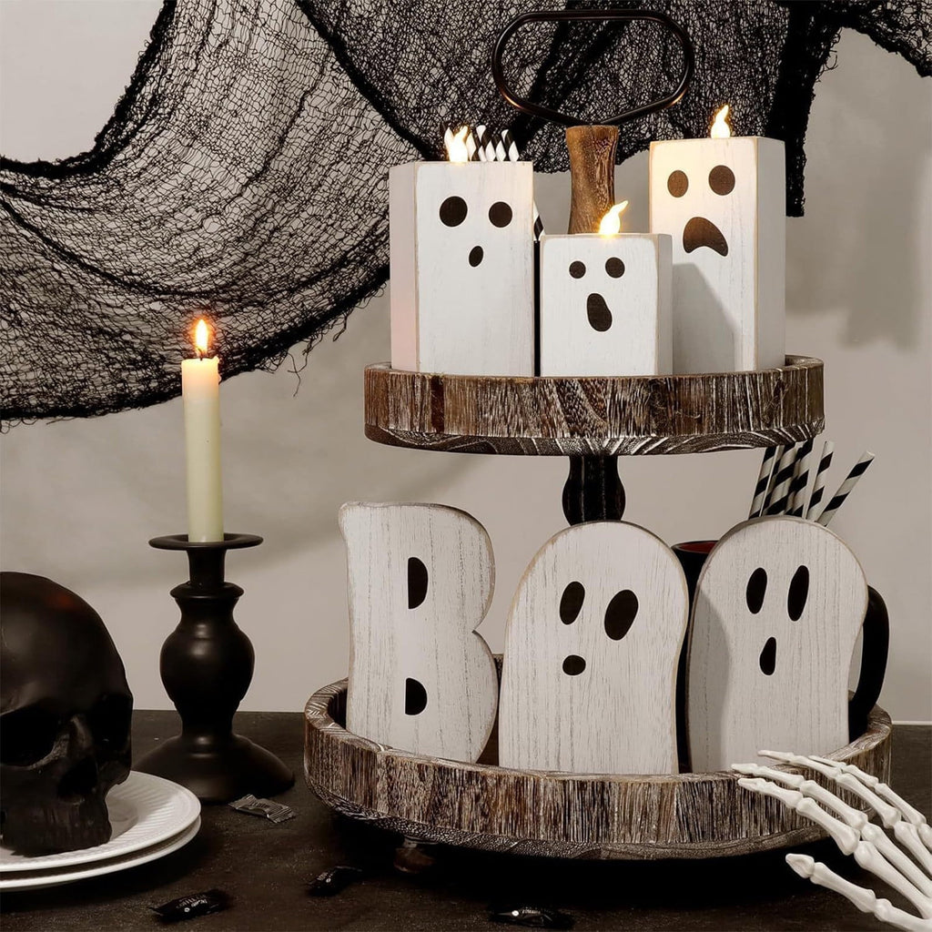 Halloween Decorations Indoor, Halloween Candelabra, Wooden Candle Base Holy Day Party Decoration Party Candle Table Aroma Tea Light Ornament, Halloween Party Decorations, Spooky Decor
