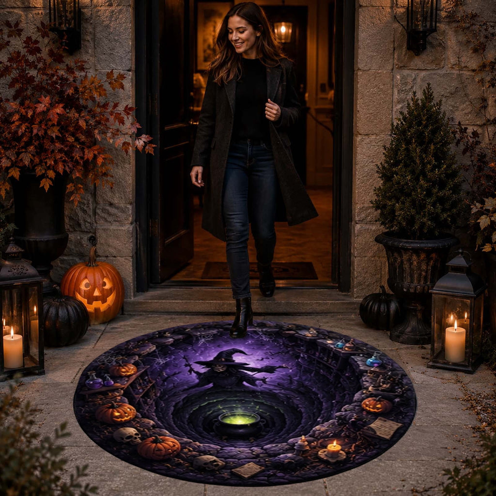 Win s Way 3D Illusion Round Halloween Rug Optical Illusion Doormat Non- Washable Entryway Decor Spooky Fall Front Door Mat for Party Decoration Available in 15.8/23.6/31.5 Inch