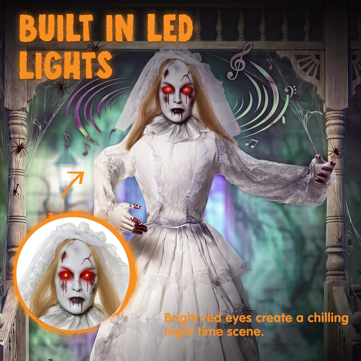 Joyfy 6.2 FT (74.8") Halloween Decoration Outdoor Animatronic Ghost Doctor, Sound Activated Life-Size Standing Ghost with Rotating Head, LED Eyes & Lantern, for Scary Haunted House,Yard Decor