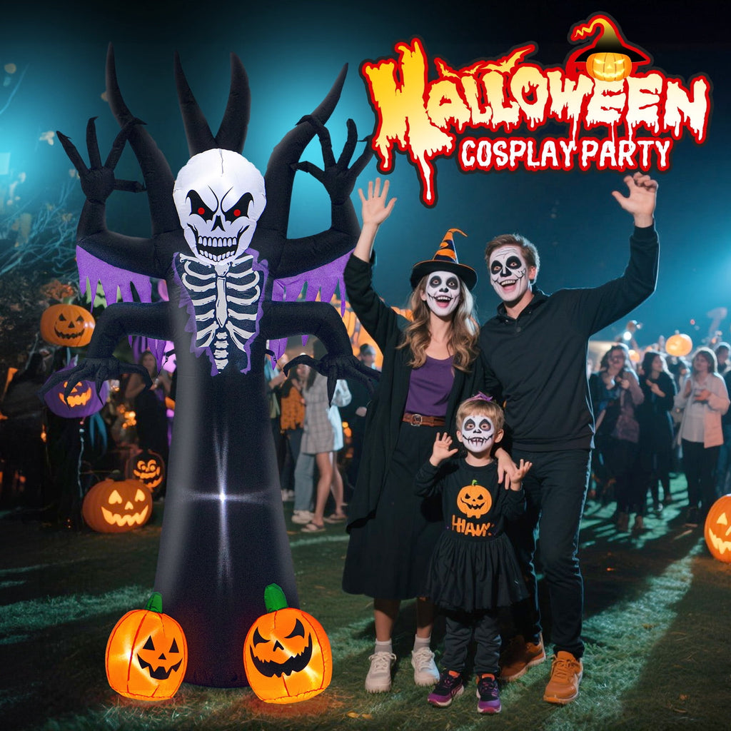 Toiyjofe 8ft Halloween Inflatable Skeleton Tree with LED Lights, Spooky Lighted Outdoor Yard Decoration with Grim Reaper & Pumpkins