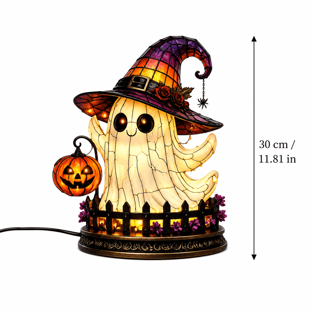 Diceymbol 11.81 Inch Halloween Ghost Night Light, Witch Hat Ghost Lamp with Jack O Lantern, Halloween Decorations Indoor for Table Mantel Party Decor