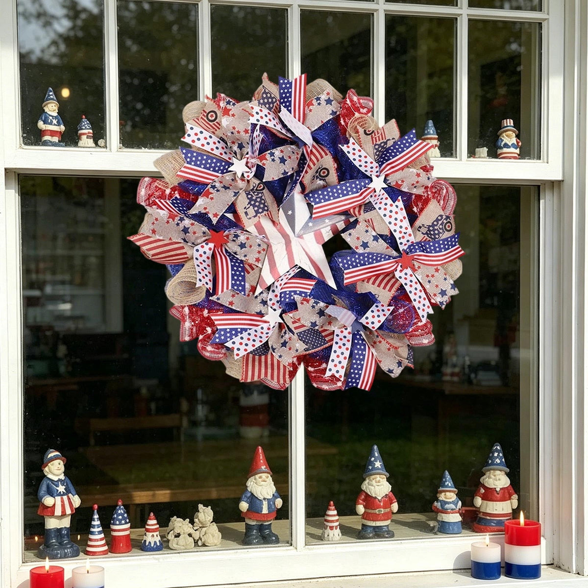 Nkmbld 4th of July Wreaths for Front Door, Independence Day Wreath Red White Blue Flower Wreath for Independence Day Memorial Day Flag Day Decor