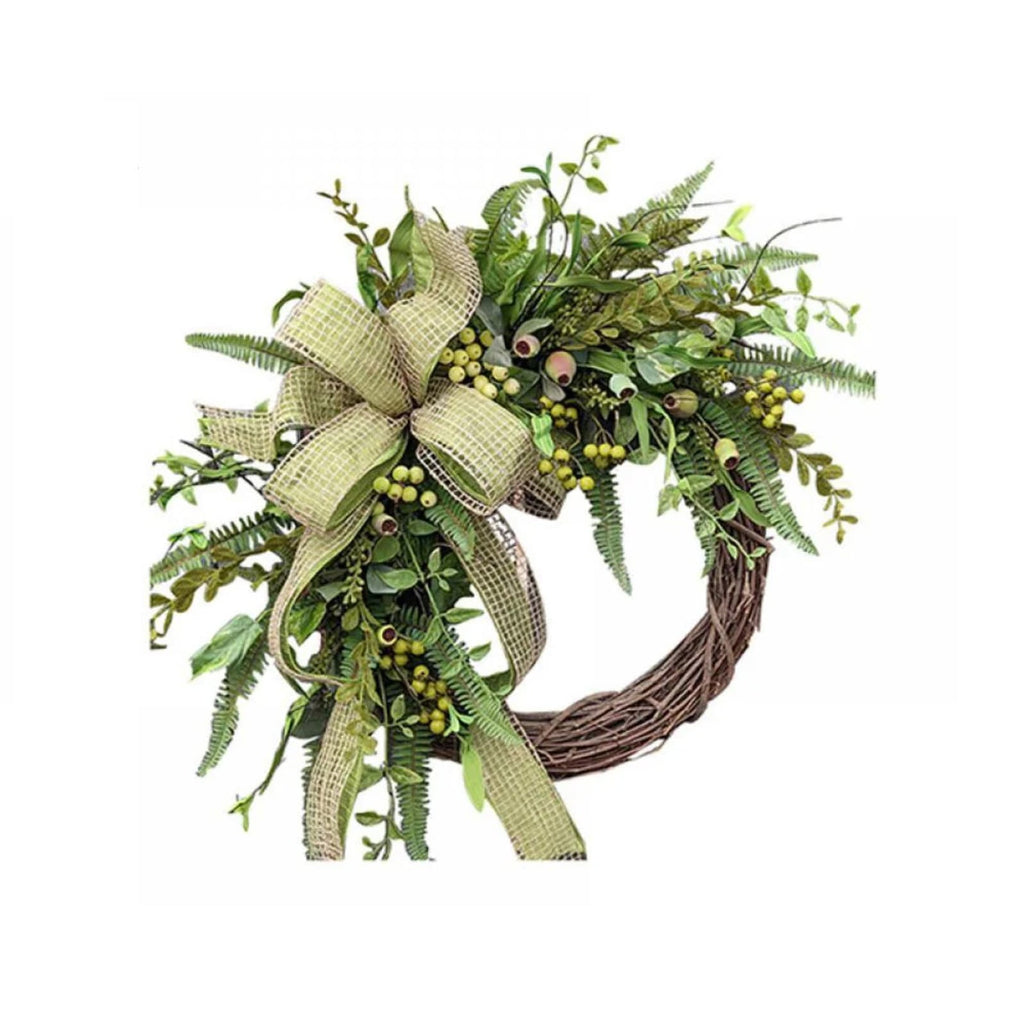 15 Inch Spring Wreath for Front Door, Artificial Welcome Wreath with Green Pods Plants Branches Vines, Rustic Style Decor for Home Yard Room Office Party Festival Indoor Outdoor