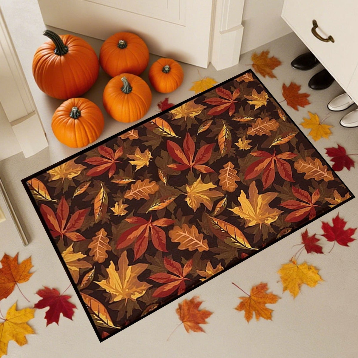 Twfbrm Fall Welcome Doormat, Fall Decorations for Home, 16"x24" Maple Leaves Pattern Floor Mat, Non-Slip Absorbent Entrance Rug Autumn Decorative Front Door Carpet for Thanksgiving Halloween