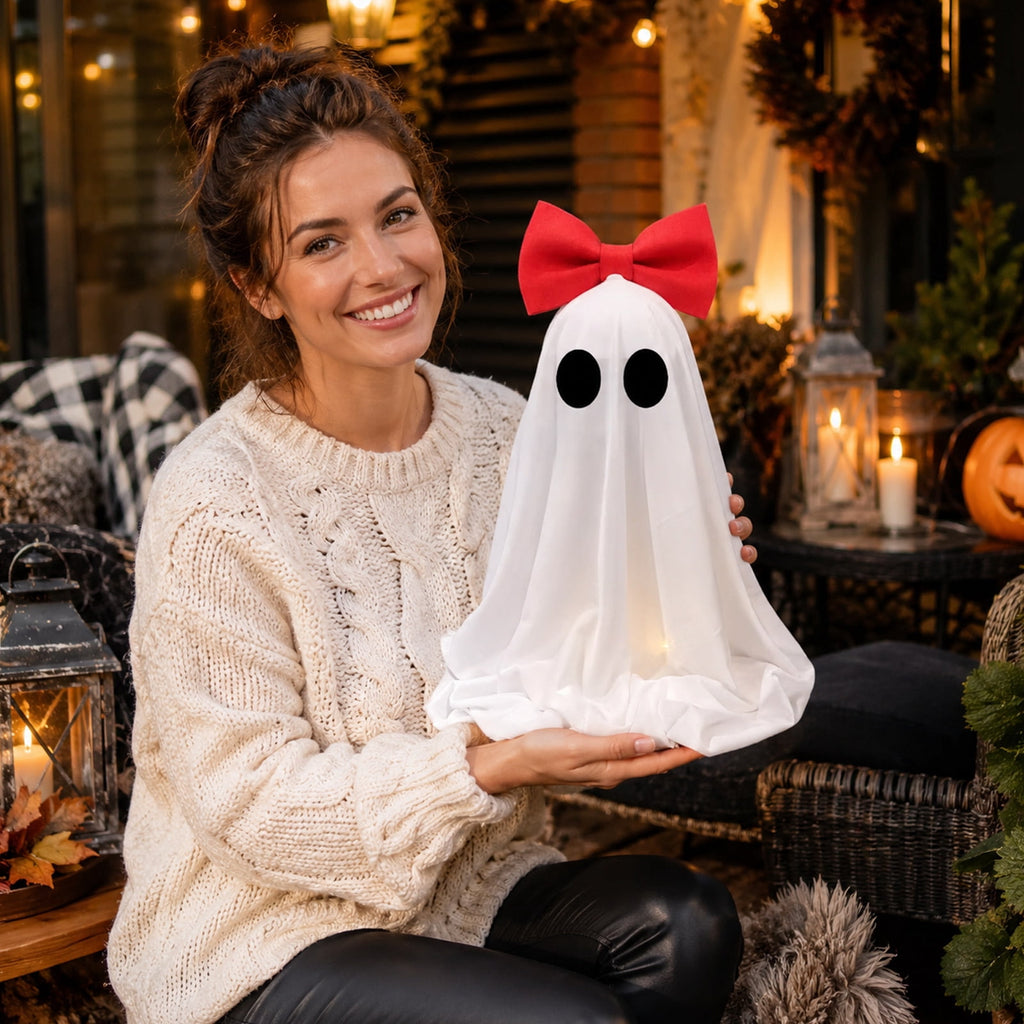 Halloween Decorations Indoor Light Up Ghosts with Bow, Easy to Assemble Light Up Spooky Ghosts Decoration Halloween Party Decorations for Porch Yard Mantel Home
