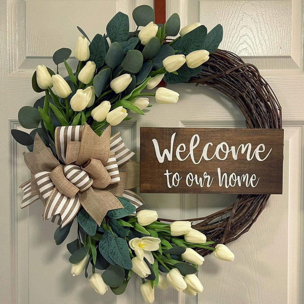 Under $15! Wreaths for front Door Kingtowag Artificial Floral Wreath, Simulation Plant Pastoral Style Door Hanging Decoration Poppy Fruit, Greenery Wreath for Porch, Window, Home, Farmhouse