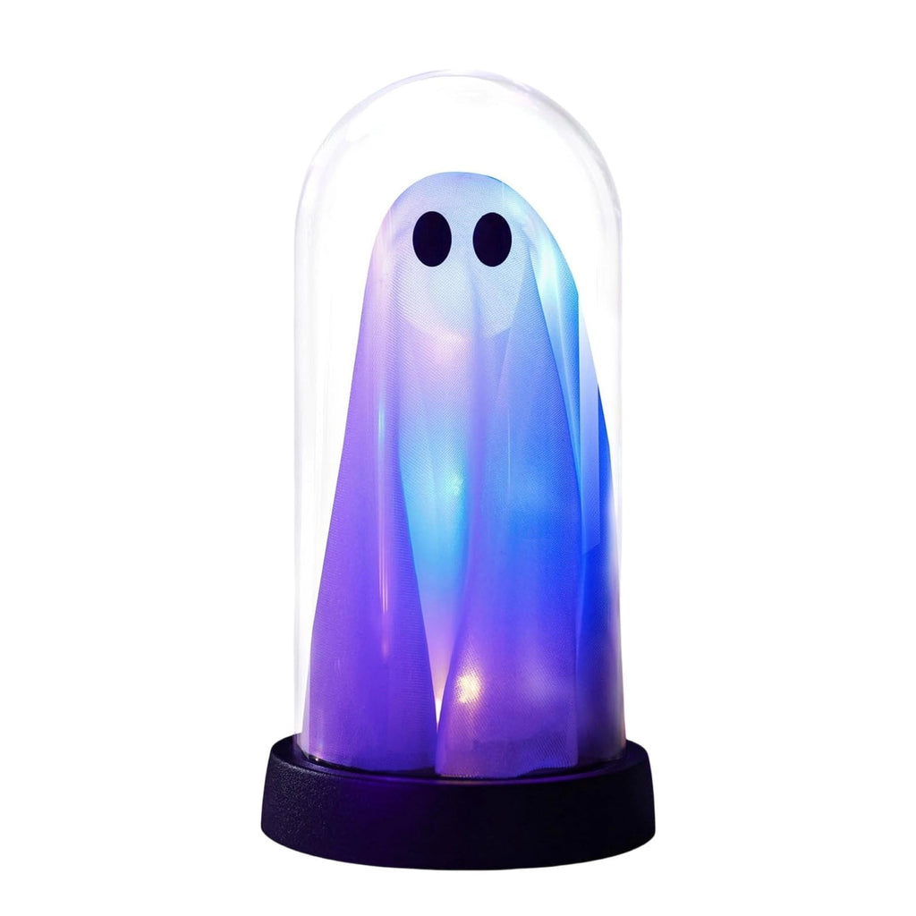 Orangide Halloween Ghost Cloche Night Light Fabric Ghost Lamp with Glass Dome for Mantel Shelf Spooky Party and Home Decor Ornament