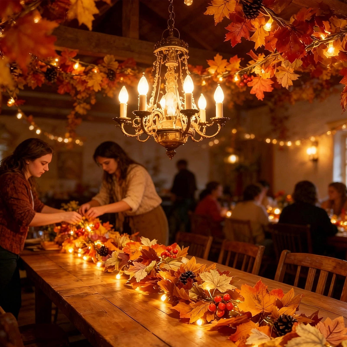 Fall Decorations for Home, 71 inch Fall Garland with Lights, Glowing Artificial Maple Leaves Home Decor Thanksgiving and Halloween, Bright colors