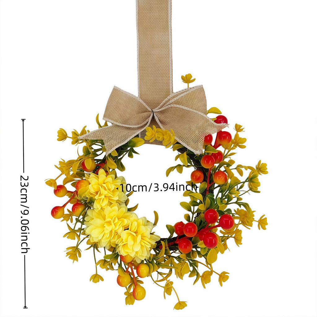 Deeceymbur Artificial Fall Pumpkin Wreath with Bow Harvest Front Door Halloween Thanksgiving Wall Decor