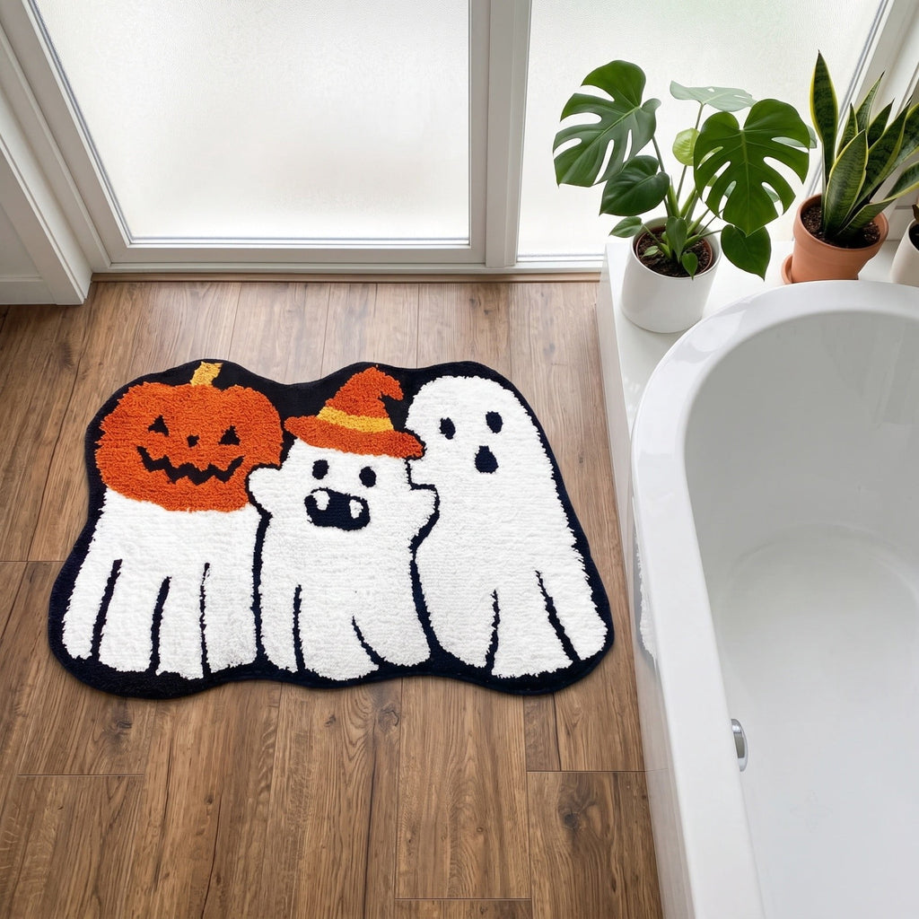 Halloween Bath Mat Ghost Multicolor Irregular Mat 27.56x17.72in Polyester Skidproof & Absorbent for Bathroom Entryway Living Room Halloween Door Mat by MPOISVA