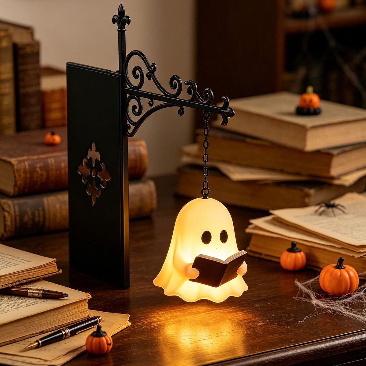 SCNOR Vintage Stained Glass Pumpkin Table Lamp, USB Powered Jack O Lantern Night Light for Halloween Fall Mantel Decor