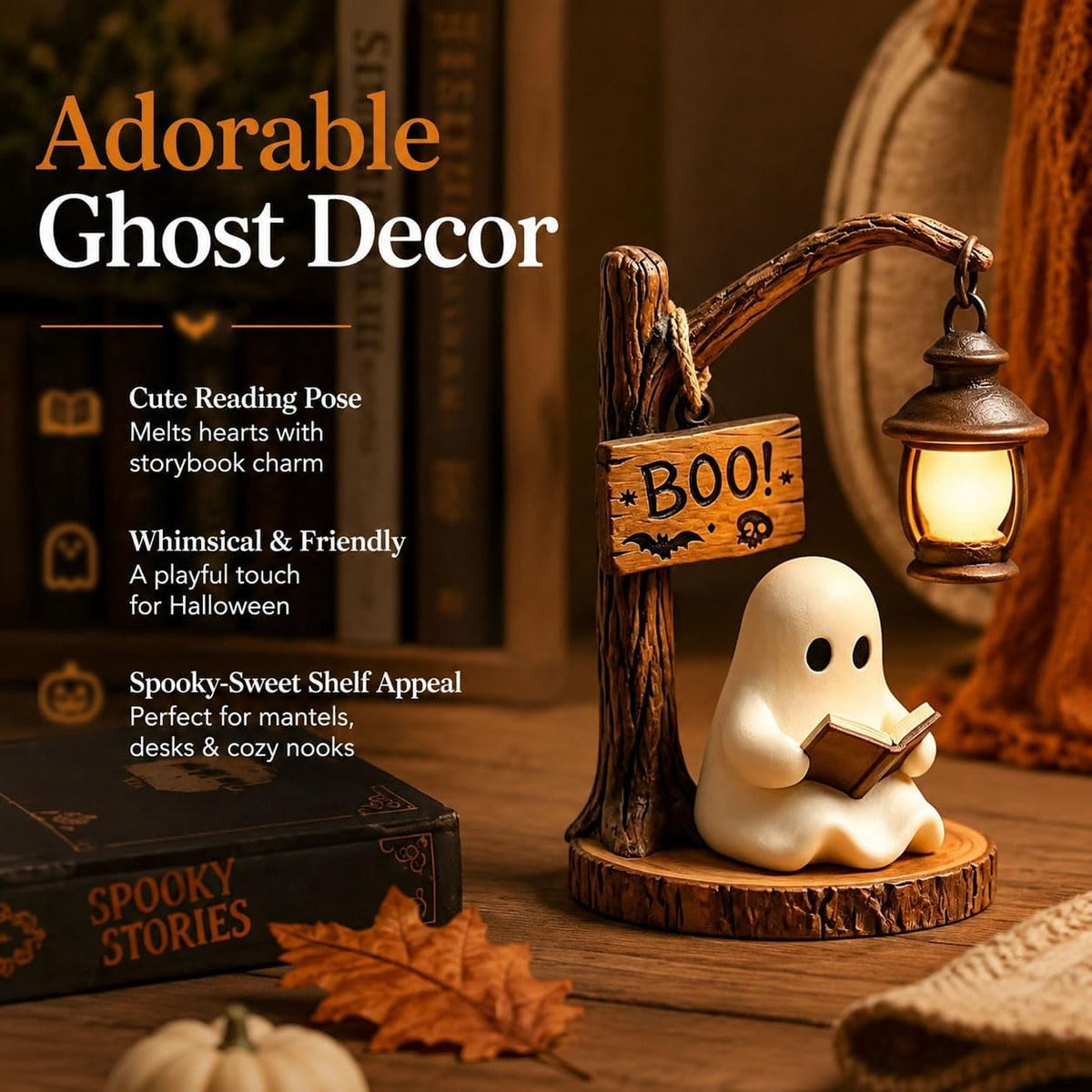 Gifts Under $20 Ghost Campfire Night Light, Flickering Flame Nightlight, Halloween 3D Cute Spooky Marshmallow Ghost Decoration for Bedroom, Spooky Season Home Halloween Decor for Ki*ds Adults