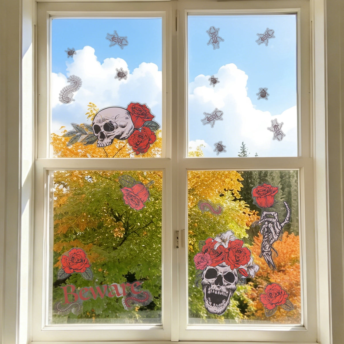 Skulls and Roses Window Clings, Multicolor, 11.75" x 17", Halloween by Way To Celebrate