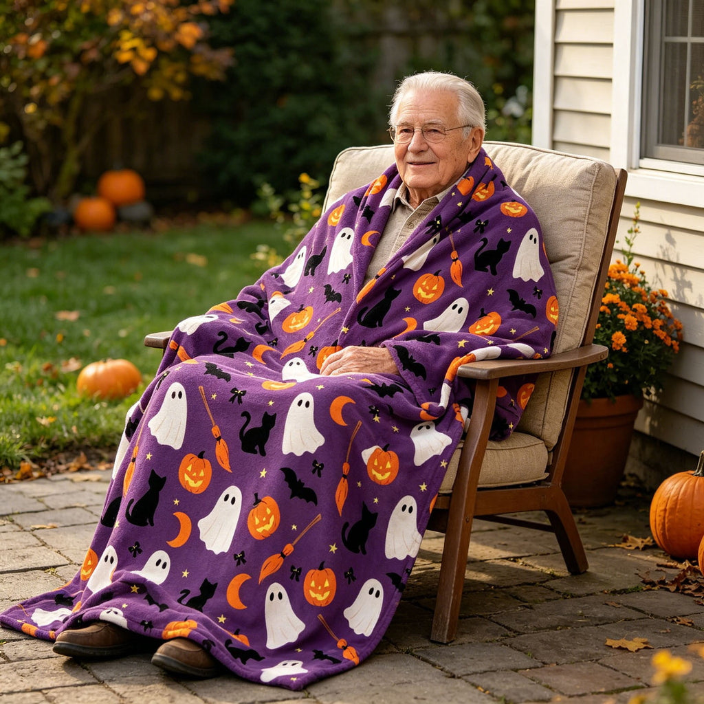 Halloween blanket,Halloween Print Throw Blanket Flannel Soft Cozy Decorative Nap Blanket with Ghost Pumpkin Skull for Office Bedroom Sofa Camping Travel(100x150cm/39x59 Inch),Black