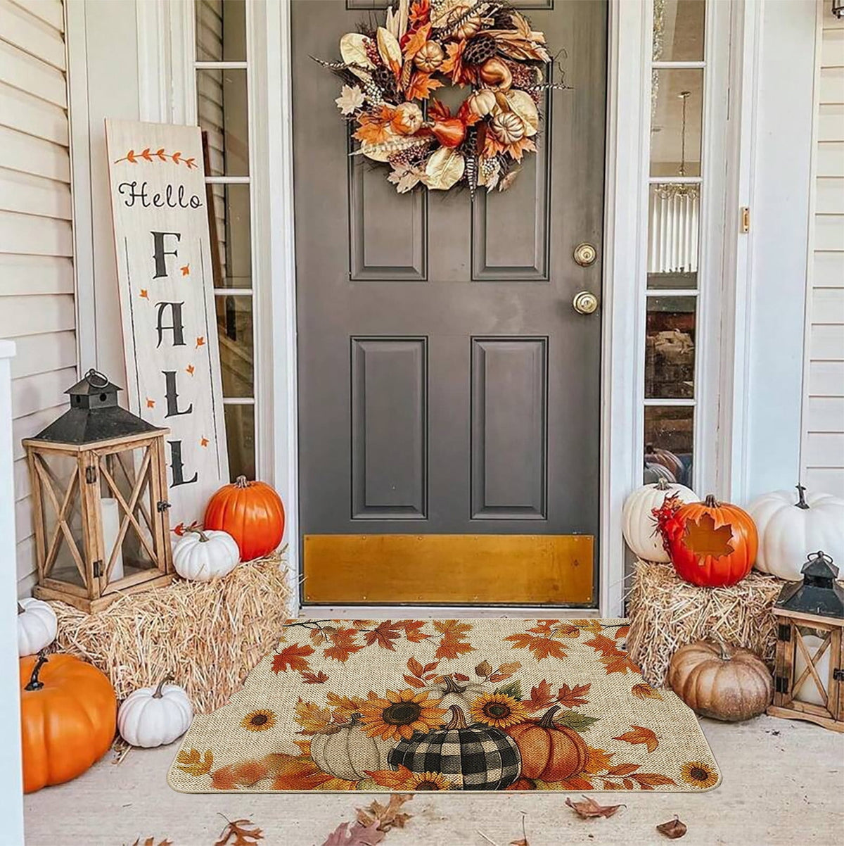 Halloween Door Mat Pumpkin Absorbent Skidproof Mat 23.62x15.35in Polyester Skidproof & Water Absorbent for Front Door Bathroom Kitchen Entryway Halloween Door Mat by MPOISVA