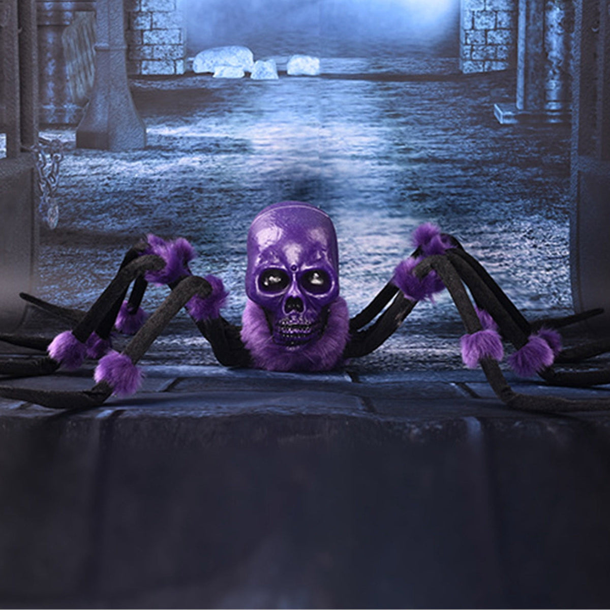 MMJ Halloween Decorations Electric Crawling Spider Voice Activated Light Up Animated Horror Prop 25.6in