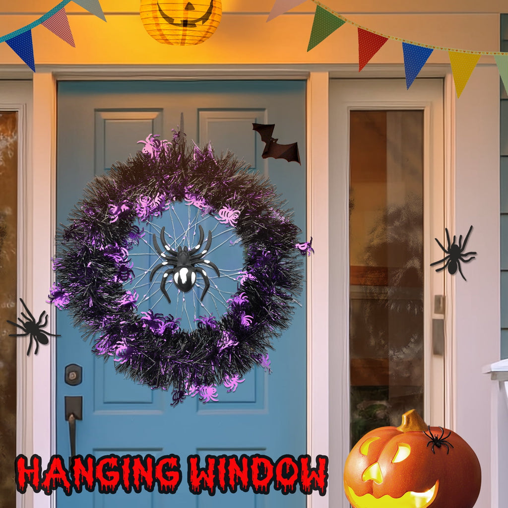 Halloween Spider Garland Front Door Wall Hangings Halloween Horror Party Atmosphere Decoration LED Luminous Wreath