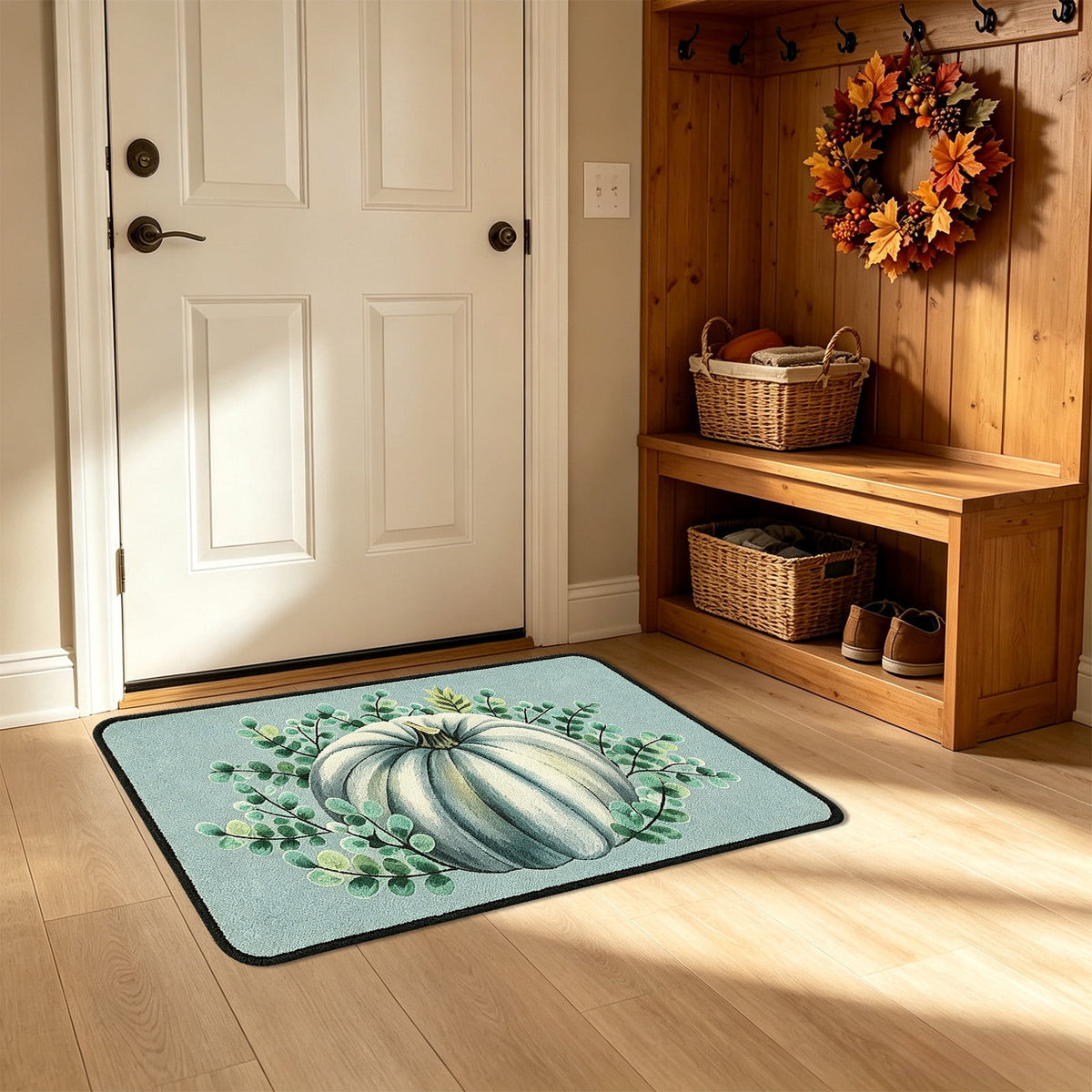 Yhmxh Fall Pumpkin Decorative Door Mat, Autumn Harvest Welcome Entryway Rug, Non‑Slip Absorbent Front Doormat, Seasonal Floor Mat for Indoor Outdoor Halloween Home Decoration 15.7x23.6 Inch