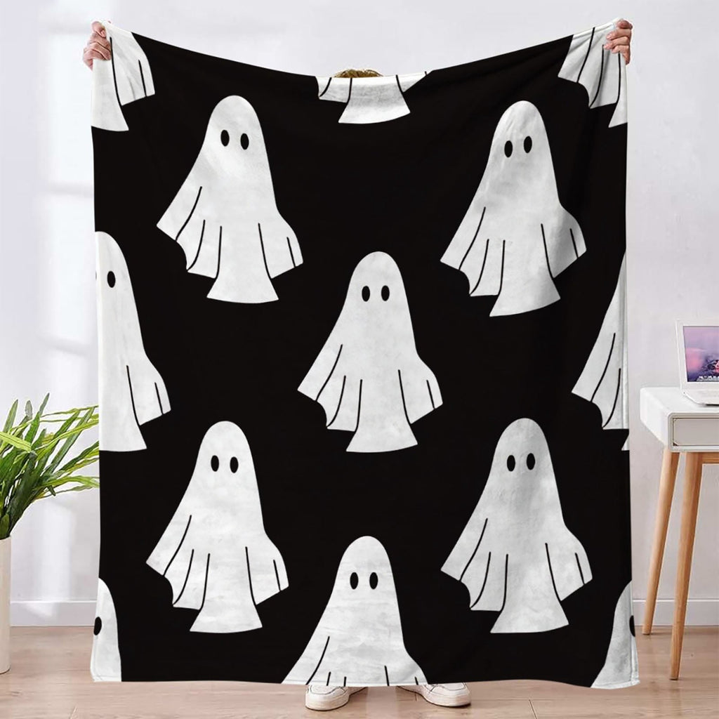Halloween blanket,Halloween Print Throw Blanket Flannel Soft Cozy Decorative Nap Blanket with Ghost Pumpkin Skull for Office Bedroom Sofa Camping Travel(100x150cm/39x59 Inch),Black