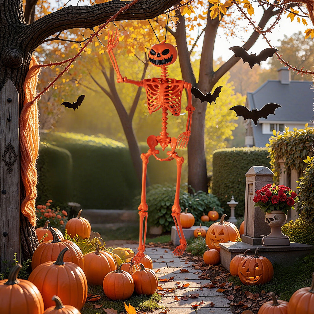 Costway 5.5 FT Poseable Halloween Skeleton Life-Size Decoration with Built-in Lights Green