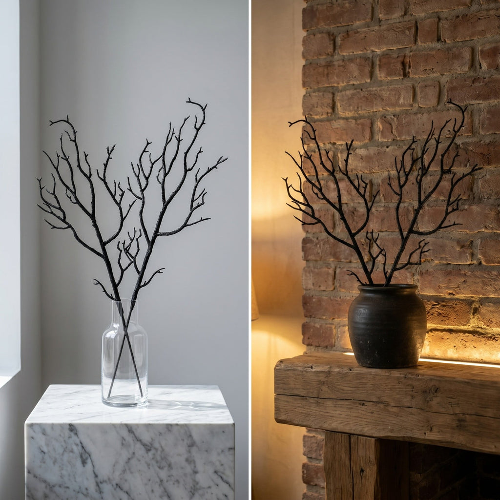 Halloween Artificial Branches, 10Pcs Black Bare Twigs Vase Fillers for Spooky Home Decor, Plastic Decorative Stems for Mantel Table Centerpiece, Creepy Indoor Outdoor Halloween Accents