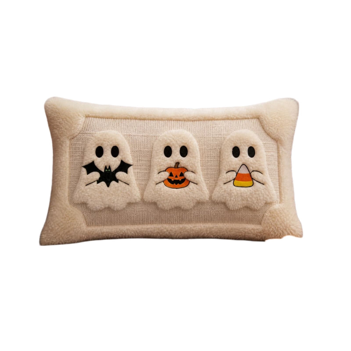 Cute Reading Ghost Plush Throw Pillow, Halloween Book & Pumpkin Bucket Ghost Stuffed Cushion, Spooky Season Decorative Pillow, for Sofa, Bedroom, Party Decor