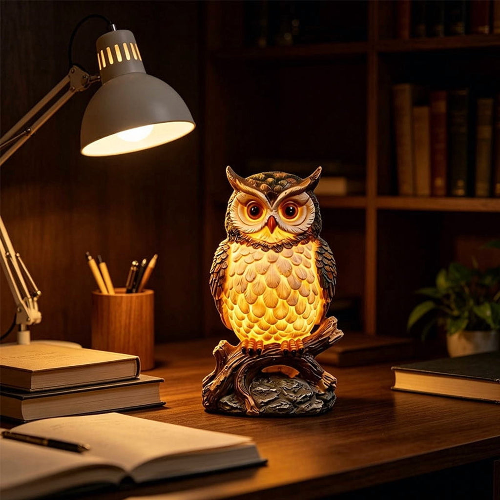 Sruoe Resin Owl Vintage Table Lamp, Decorative Animal Night Light for Bedroom Office Indoor Home Year Round Decor