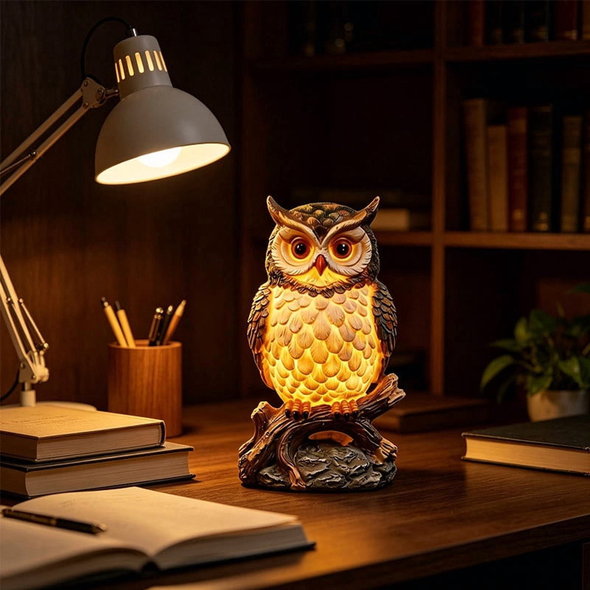 Sruoe Resin Owl Vintage Table Lamp, Decorative Animal Night Light for Bedroom Office Indoor Home Year Round Decor