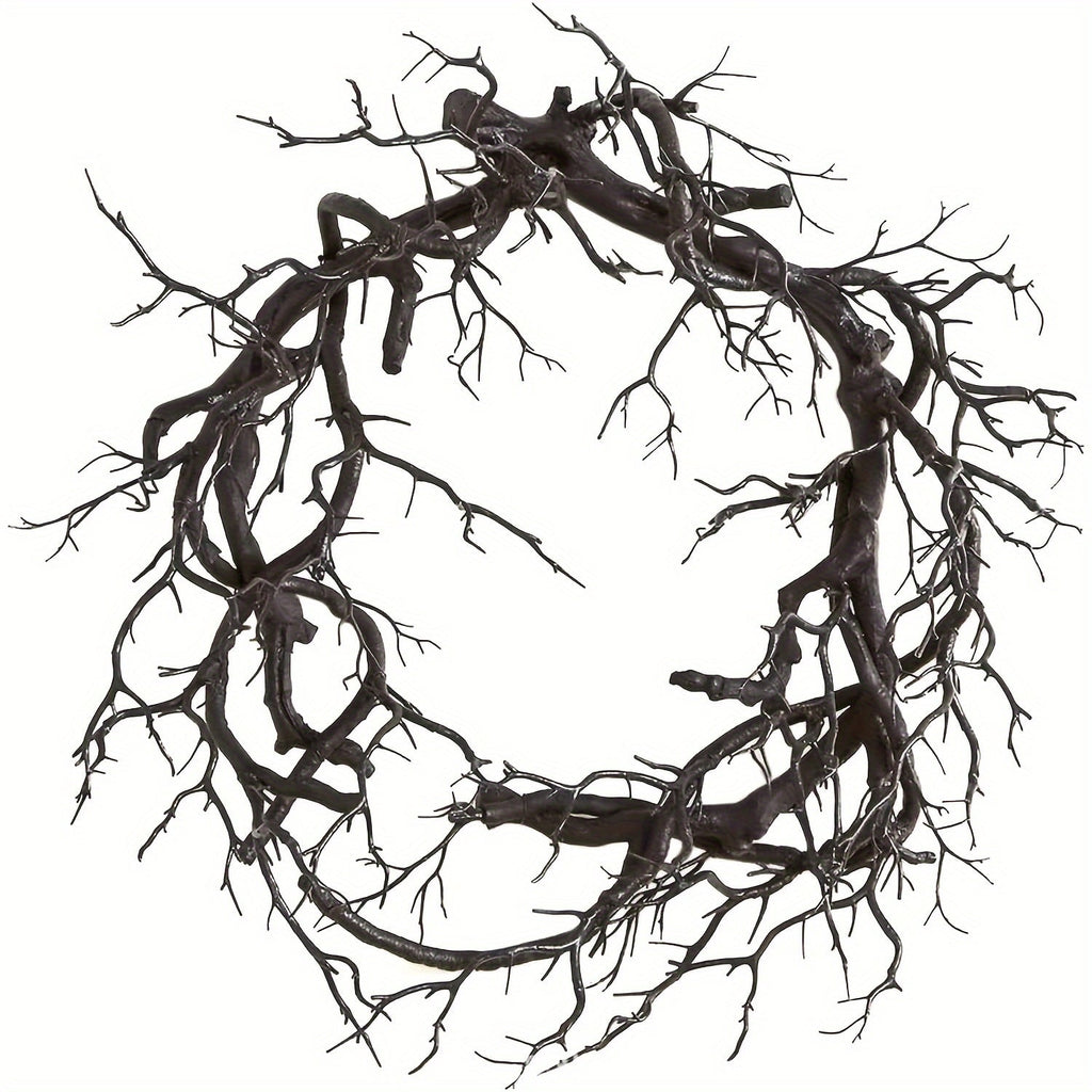 1pc Art Deco Style Halloween Wreath, 16.92-Inch Pre-Lit Black with Glittering Accents, Dead Branches, Festive Fall Home Window Wall Decor for Halloween