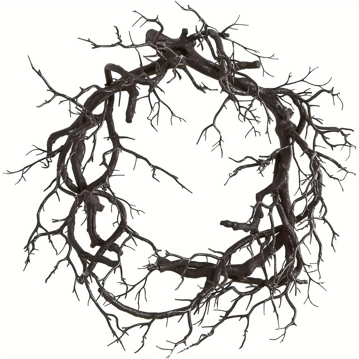 1pc Art Deco Style Halloween Wreath, 16.92-Inch Pre-Lit Black with Glittering Accents, Dead Branches, Festive Fall Home Window Wall Decor for Halloween