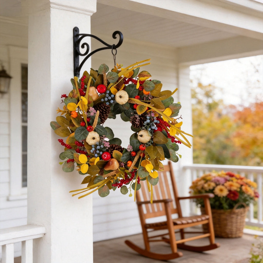 ICQOVD Halloween Pumpkin Maple Leaf Wreath with Skeleton Ornament Orange Black Bow Front Door Hanging Fall Home Decoration 15.75*15.75*3.15IN