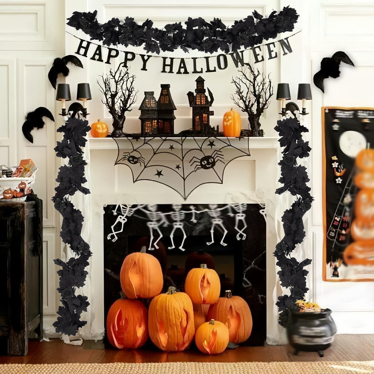Halloween Black Rattan Decoration Wreath, A Wreath Indoor Wreath(Plastic, One Size)