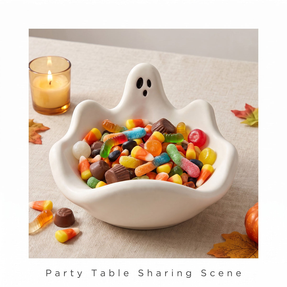 Diceymbol Halloween Pumpkin Snack Bowl Stand Collapsible Broomstick Candy Tray for Cupcakes & Desserts, Resin Serving Platter with Ceramic Pumpkin Bowls