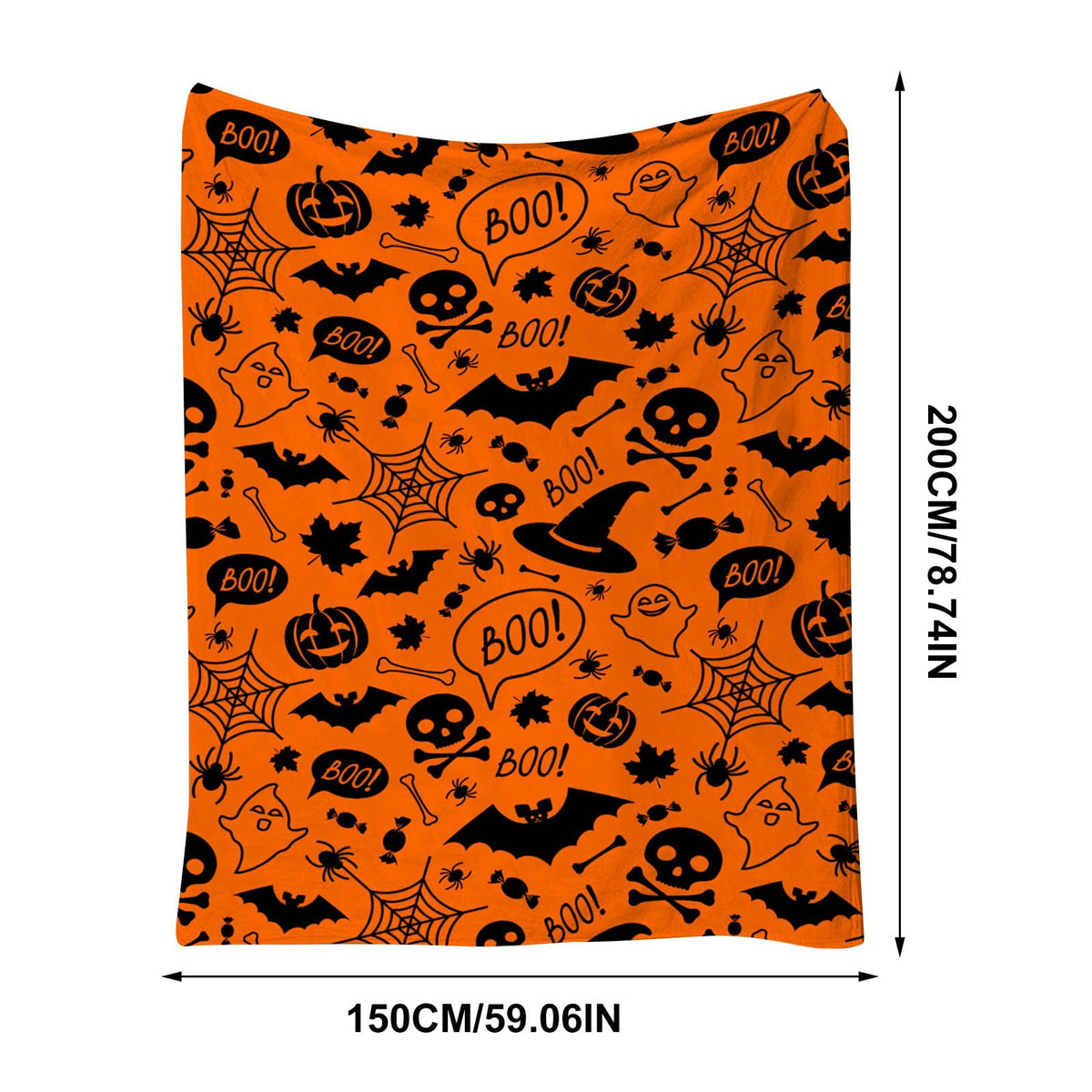 Halloween blanket,Halloween Print Throw Blanket Flannel Soft Cozy Decorative Nap Blanket with Ghost Pumpkin Skull for Office Bedroom Sofa Camping Travel(100x150cm/39x59 Inch),Black
