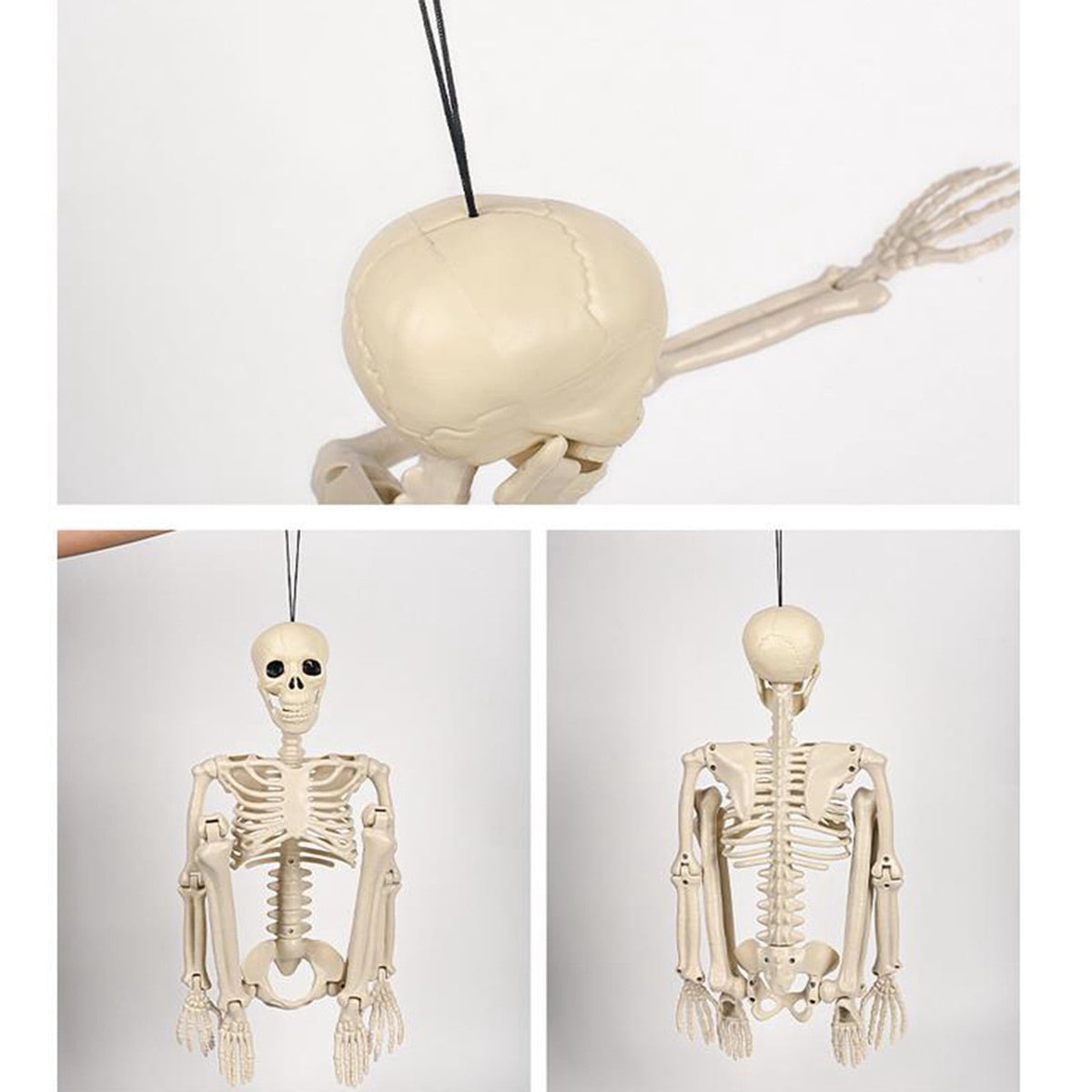 Coollooc Skeleton Halloween Decorations, 1.3Ft Realistic Full Body Movable Posable Joints Skeleton, Plastic Skeleton Decors for Halloween Party Haunted House Yard Supplies(A)