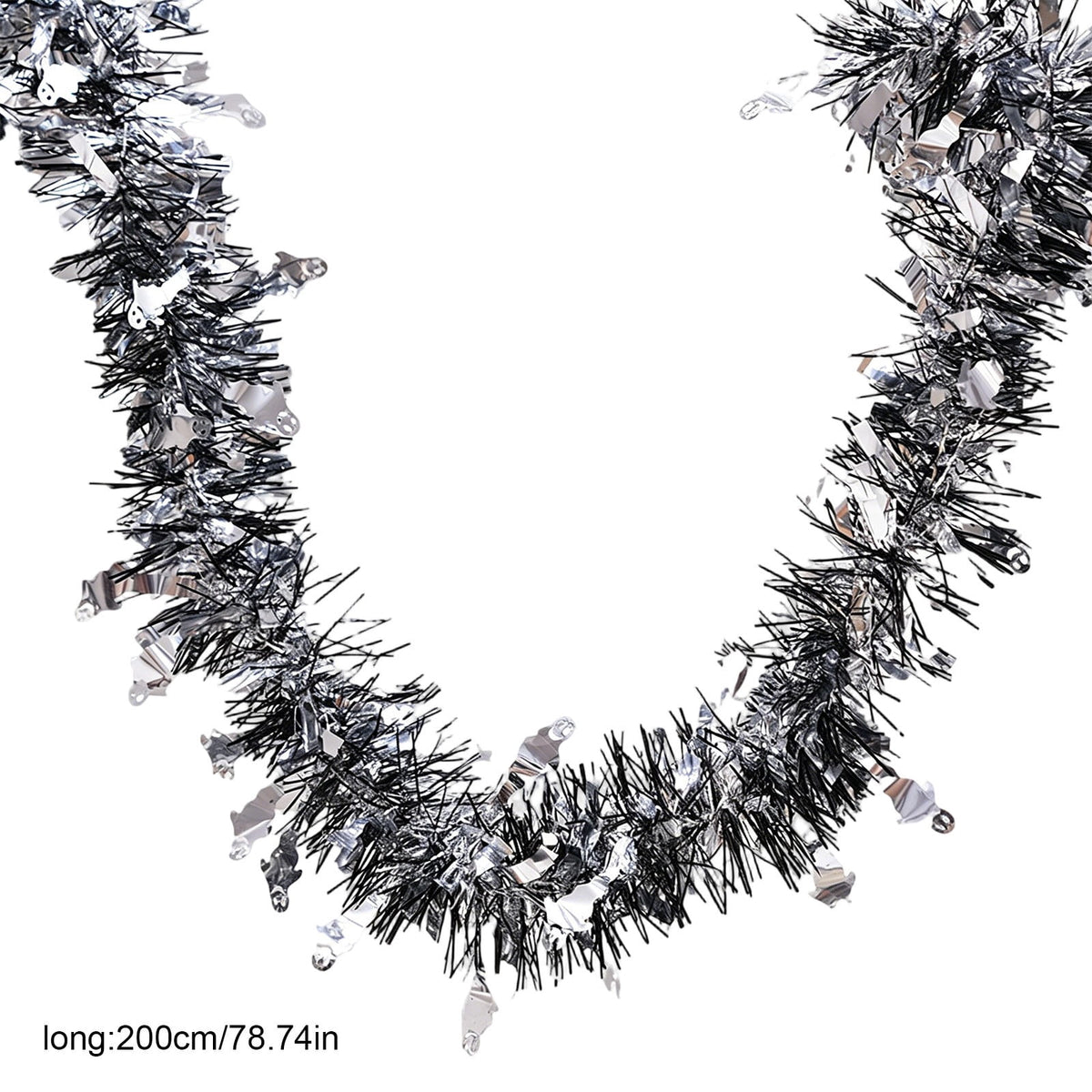 CuiLiyq Halloween Tinsel Garland, 78.7 Inch Black Purple Silver Foil with Bats and Ghosts, Party Decor for Mantel, Staircase, Doorway