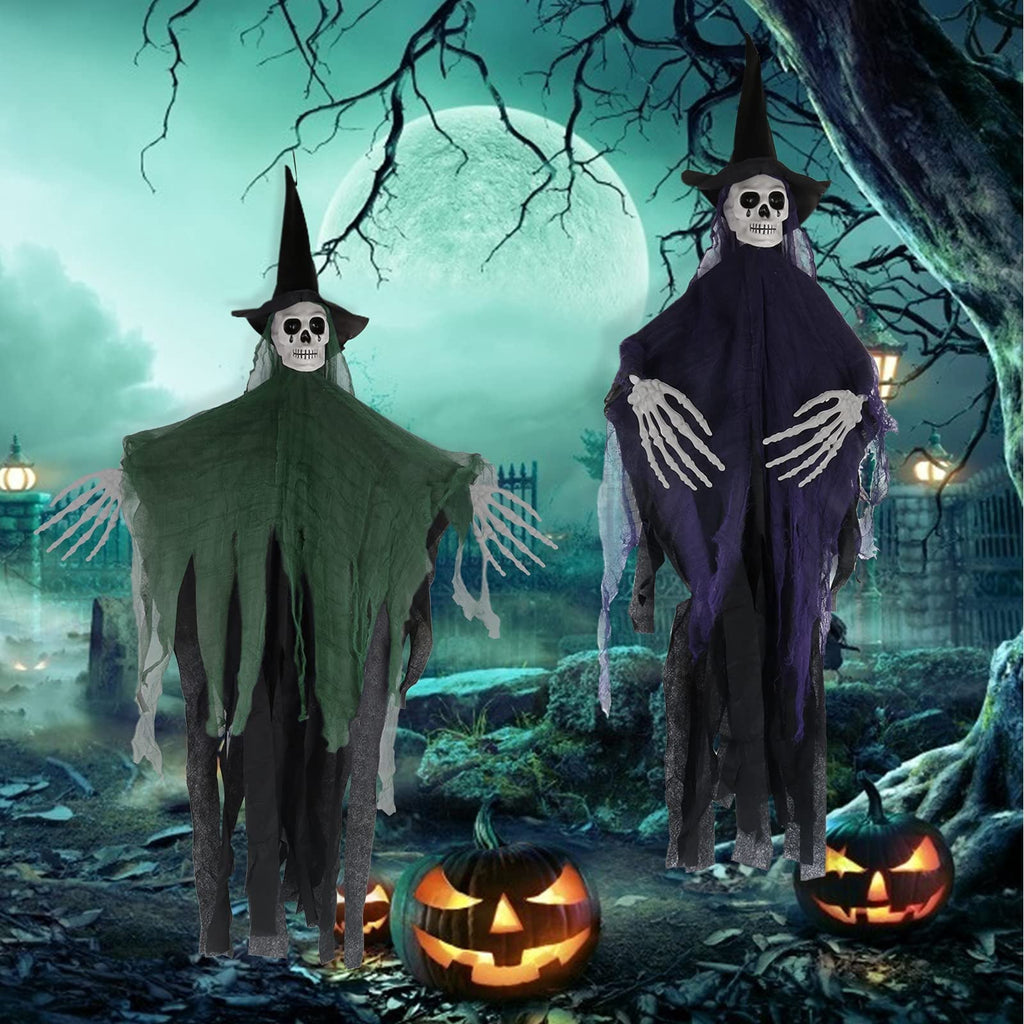 Halloween Hanging Ghost, 32 x 40 Inch Niyattn Hanging Halloween Skeleton Ghosts Decorations, Grim Reapers for Best Halloween Outdoor Decorations, Green