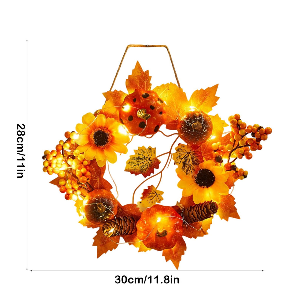 Halloween Wreath Festival Decoration Maple Leaf Pumpkin Wall Hanging Arrangement Harvests Festival Door Hanging Fall Decor for Fireplace Porch Table 11.81 in