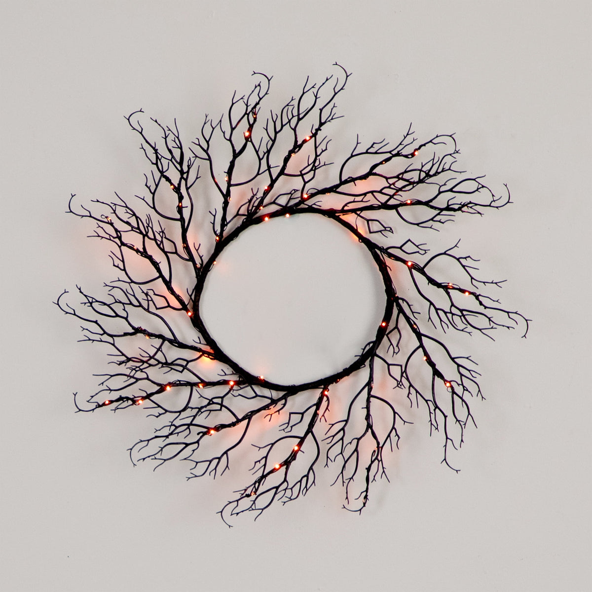 Nearly Natural 23in. Pre-Lit Halloween Black Fall Wreath with 60 Orange and Purple LED Lights